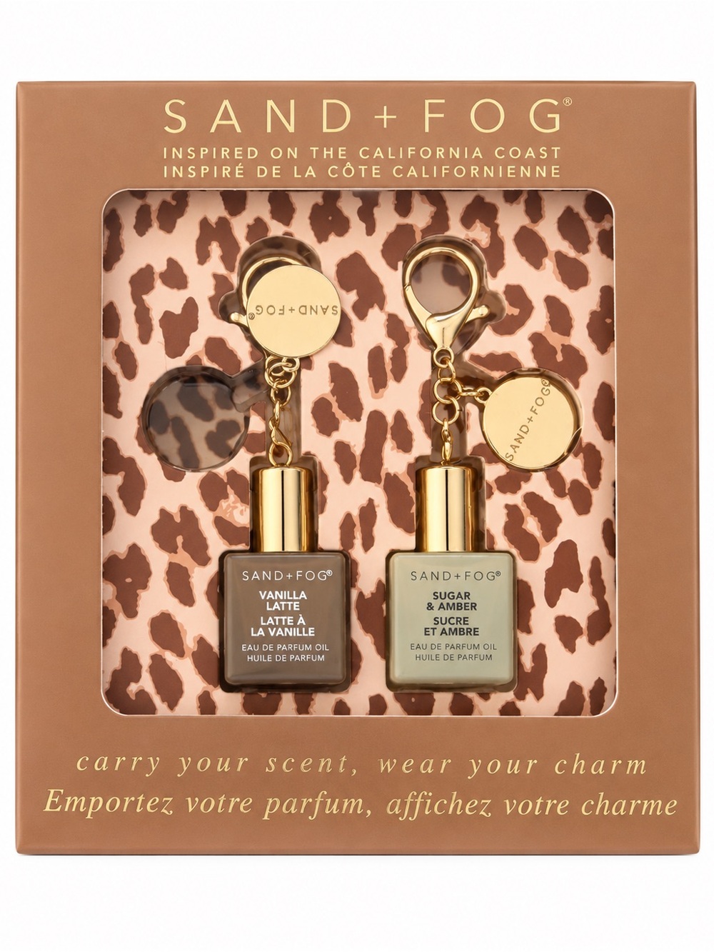 SAND+FOG Vanilla Latte & Sugar & Amber Scented Keychain Set - Brown & Cream